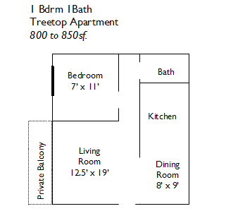 floor plan illustration - 1 bed 1 bath Treetop